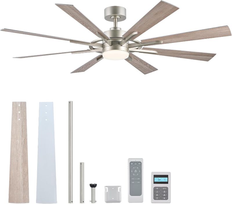Photo 1 of **ACTUAL RETAIL IS $299.99 ***VONLUCE Ceiling Fans with Lights, 60 Inch Ceiling Fan and Remote, 3CCT, 6 Speeds Reversible Quiet DC Motor, Ceiling Fan for Living Room Farmhouse Bedroom Kitchen Patio Indoor, Nickel