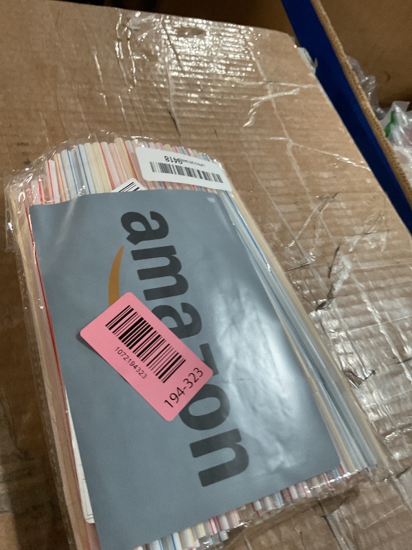 Photo 1 of [200 Pack] 8.5" High Flexible Plastic Straws,Bendable Disposable Drinking Straws -Striped Assorted Colors for Home Use Milk Juice Drinks