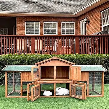 Photo 1 of ***FACTORY SEALED***
Outdoor Wooden Elevated Rabbit Hutch with Ramp, Waterproof Roof and Removable Tray