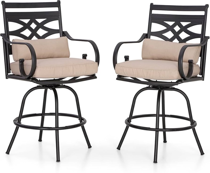 Photo 1 of ***FACTORY SEALED***
Patio Bar Stools Set of 2, Swivel Bar Chairs, High Dining Chairs with Seat Cushion