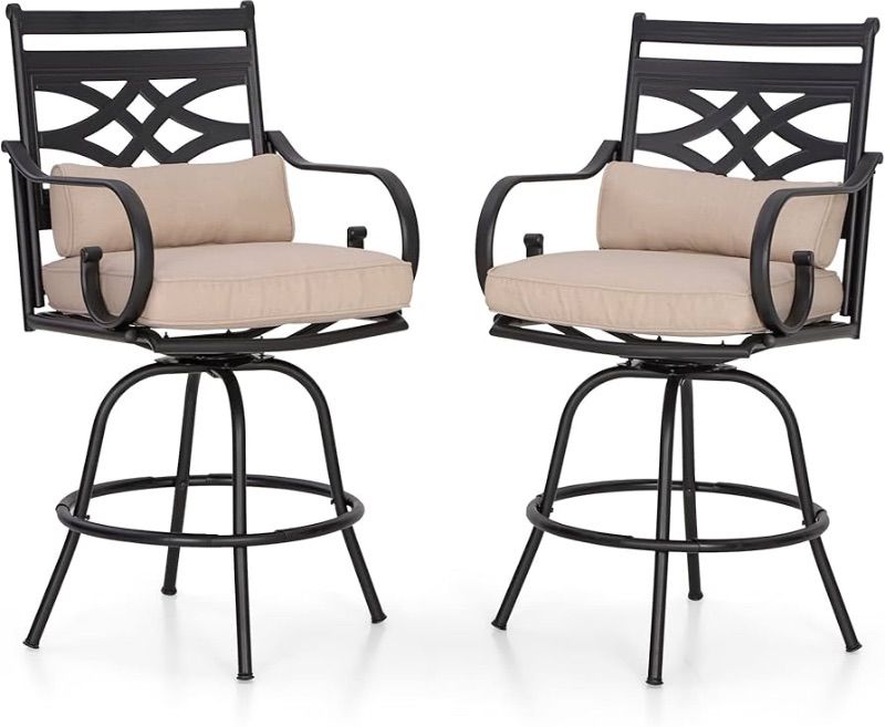 Photo 1 of ***FACTORY SEALED***
Patio Bar Stools Set of 2, Swivel Bar Chairs, High Dining Chairs with Seat Cushion