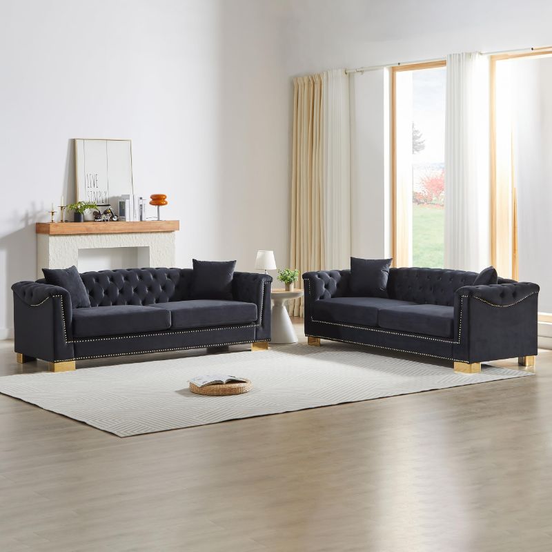 Photo 1 of ***PARTIAL SET (BOX 1/2) - PRICE ADJUSTED***
KEIKI 6 Seat Chesterfield Sofa, Upholstered 3+3 Seat Couch with Rolled Arm, Modern Combination Sofa for Living Room, Bedroom, Office, Black