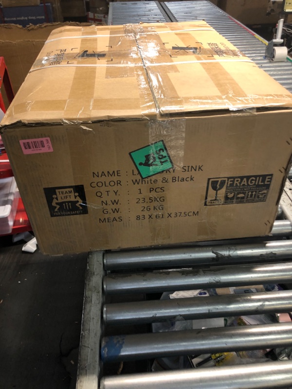 Photo 1 of ***NEW, OPENED FOR INSPECTION***
Freestanding Laundry Utility Sink, 28.3" x 19" x 32.3" Ceramic Utility Sink with Washboard Set with Bracket and Drain Kit for Laundry Room, Utility Room, Garage, Basement, Outdoor and Indoor