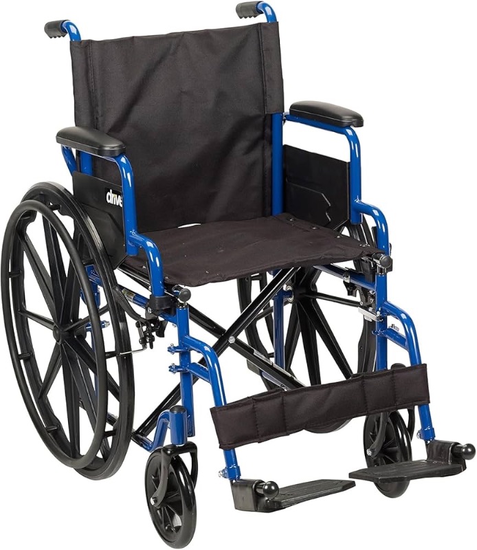 Photo 1 of ***MISSING PARTS***Drive Medical Blue Streak Lightweight Wheelchair - Portable Folding Mobility Aid - Swing-Away Footrests - Desk Arms - Durable Steel Frame - Easy Transport & Storage - 18-Inch Seat