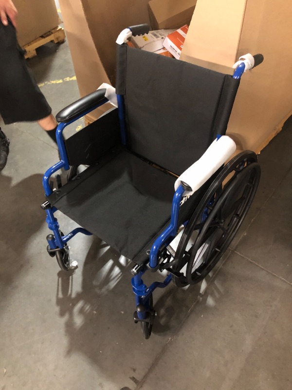 Photo 1 of ***MISSING PARTS***Drive Medical Blue Streak Lightweight Wheelchair - Portable Folding Mobility Aid - Swing-Away Footrests - Desk Arms - Durable Steel Frame - Easy Transport & Storage - 18-Inch Seat