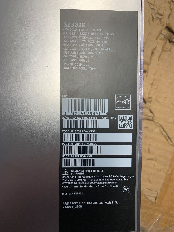 Photo 1 of ***FACTORY SEALED***
ASUS ROG Flow Z13 (2025) Gaming Laptop, 13” ROG Nebula 16:10 2.5K 180Hz/3ms, AMD Ryzen AI MAX+ 395, RDNA 3.5 Graphics, 128GB LPDDR5X 8000MHz, 1TB PCIe Gen 4 SSD, Wi-Fi 7, Win 11 Pro, GZ302EA-XS99