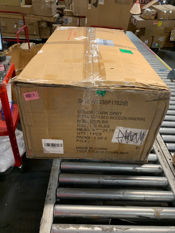 Photo 1 of ***PARTIAL SET (BOX 1 OF 2) - PRICE ADJUSTED***
Ball & Cast 84" Sectional Sleeper Sofa with Storage Chaise,L Shaped Pull Out Couch Bed with Wooden Armrests and 3 Removable Back Cushion for Living Room,Apartment,Office,Dark Grey ** FOR PARTS ONLY **