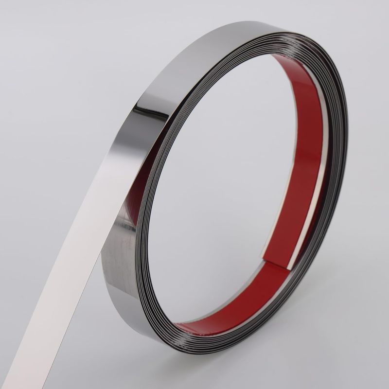 View 1 of ***STOCK PHOTO FOR REFERENCE ONLY*** Hungbak Peel and Stick Metal Trim, Flexible Stainless Steel Molding for Wall, Fireplace, Mirror Frame, Craft and Home Decoration (Shiny Silver, 6m x 5cm)