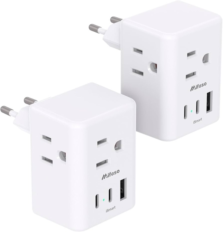 Photo 1 of 
2 Pack European Travel Plug Adapter, Mifaso International Power Plug Adapter with 3 Outlets 3 USB Charging Ports(2 USB C), Type C Plug Adapter Europe Travel Essentials to Spain Italy France