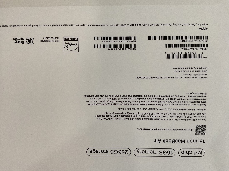 View 3 of ***ICLOUD ACCOUNT LOCKED***Apple 2025 MacBook Air 13-inch Laptop with M4 chip: Built for Apple Intelligence, 13.6-inch Liquid Retina Display, 16GB Unified Memory, 256GB SSD Storage, 12MP Center Stage Camera, Touch ID; Midnight