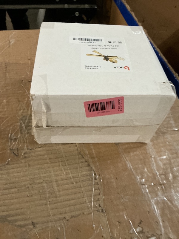 Photo 1 of ***MISSING PARTS***
BUCLA 200-Piece Gold Plastic Silverware - Heavy Duty Disposable Cutlery Set - 100 Gold Plastic Forks & 100 Spoons for Catering, Party, Dinner, Wedding