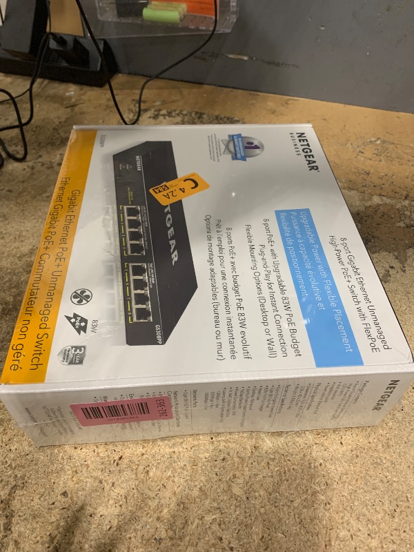 Photo 1 of **BRAND NEW SEALED IN BOX**
NETGEAR 8-Port PoE+ Gigabit Ethernet Unmanaged Essentials Switch (GS308PP) - with 8 x PoE+ @ 83W, Desktop or Wall Mount
