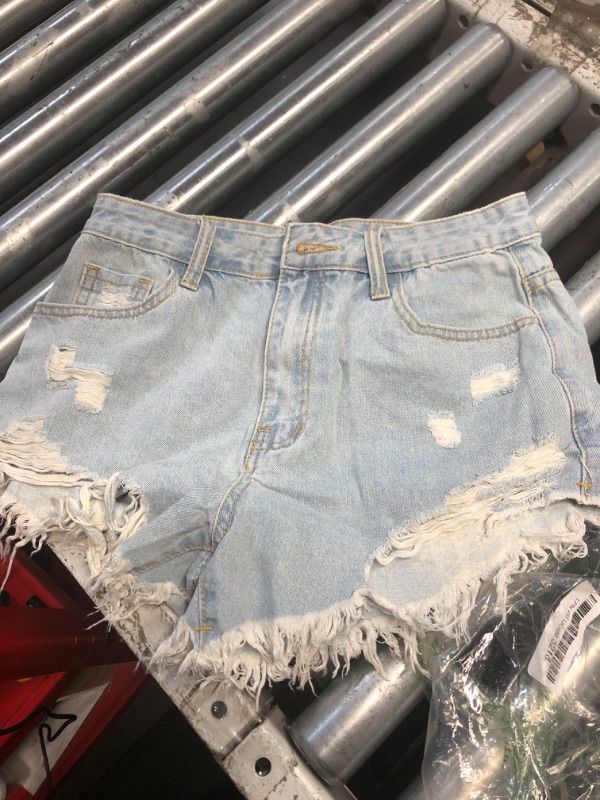 Photo 1 of ***STOCK PHOTO FOR REFERENCE ONLY***MEMVU Jean Shorts Womens Mid Waisted Stretchy Skinny Classic Vintage Denim Shorts Trendy Capsule Wardrobe for Women 2026 Casual Distressed Cut Off Shorts with 5 Pockets Pale Blue S