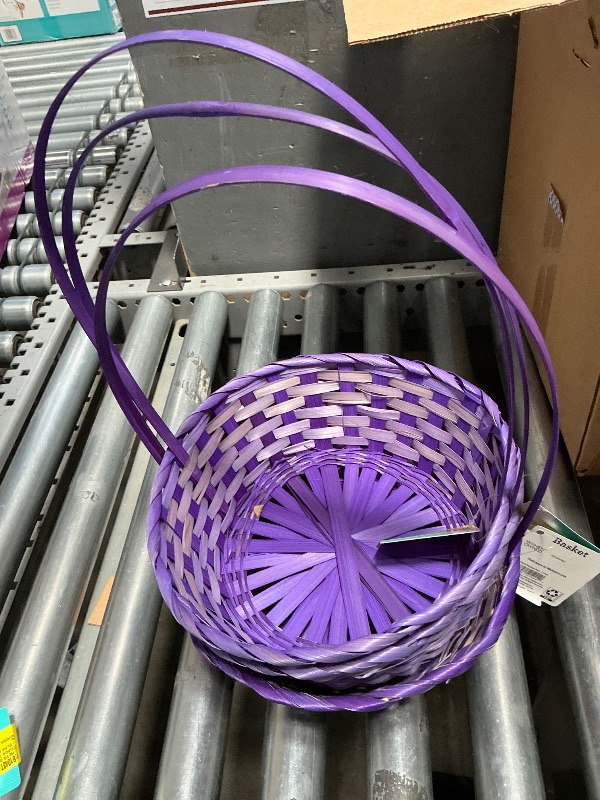 Photo 1 of (3) Round Woven Bamboo Easter Baskets with Hinged Handles
