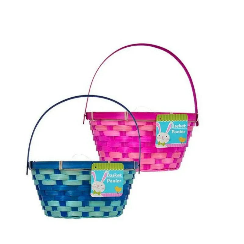 Photo 1 of (3) Round Woven Bamboo Easter Baskets with Hinged Handles