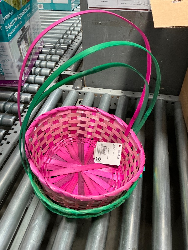Photo 1 of (3) Round Woven Bamboo Easter Baskets with Hinged Handles

