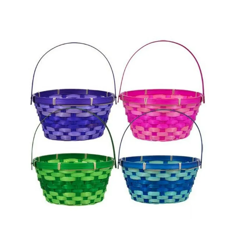 Photo 1 of (3) Round Woven Bamboo Easter Baskets with Hinged Handles
