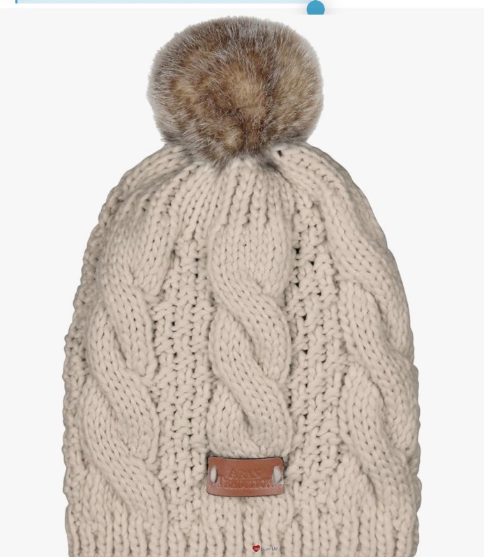Photo 1 of (needs stitching inside) Aran Knit Fur Bobbled Beanie Hat in Cream