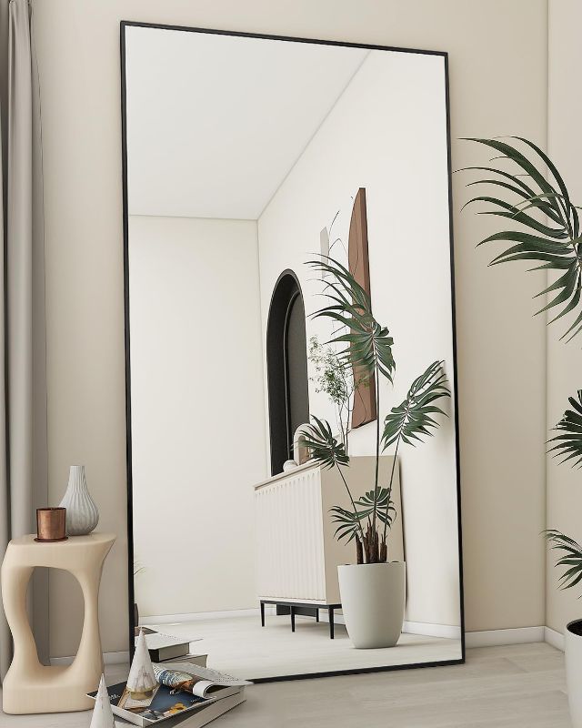 Photo 1 of 76"x34" Floor Mirror Full Length, Bedroom Floor Body Mirror with Stand, Large Black Mirror, Leaning, Standing or Hanging Horizontally/Vertically