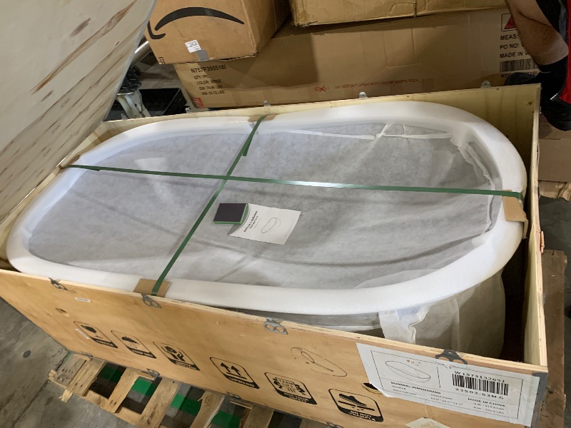 View 2 of KEIKI 63" Stone Resin Freestanding Bathtub, Solid Surface Soaking Tub with Overflow, Pop-up Drain, LIGHT GREY