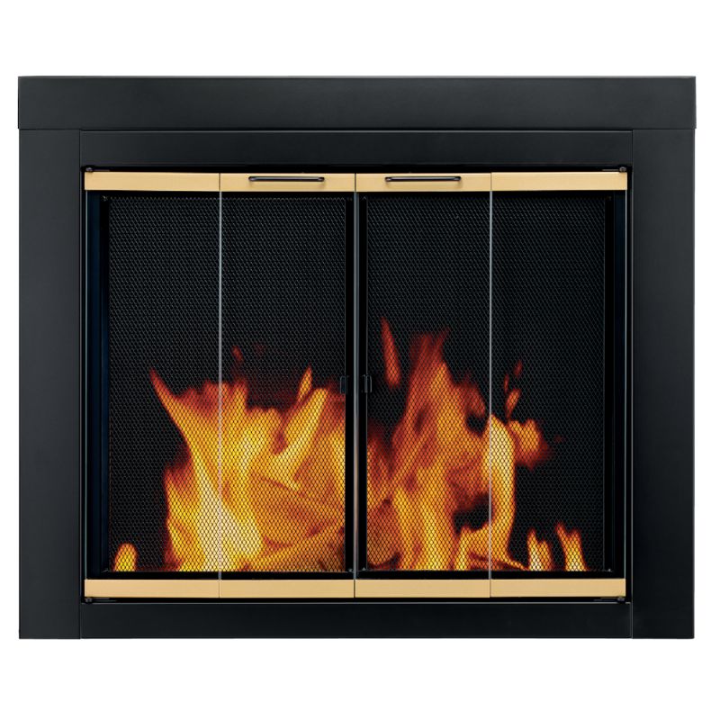Photo 1 of Pleasant Hearth Arrington Black with Gold Trim Fireplace Glass Firescreen Doors- Medium
