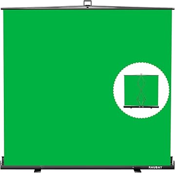 Photo 1 of RAUBAY 78.7 x 82.7in Large Collapsible Green Screen Backdrop Portable Retractable Chroma Key Panel Photo Background with Stand for Video Conference, Photographic Studio, Streaming