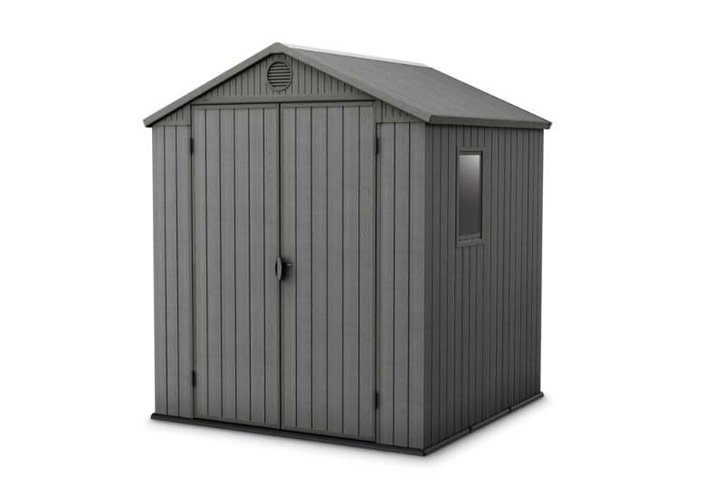 Photo 1 of Keter Darwin 6x6 Ft All-Weather Storage Shed with Skylight, Window, Built-in Ventilation, Customizable Walls, & Lockable Double Doors, Graphite