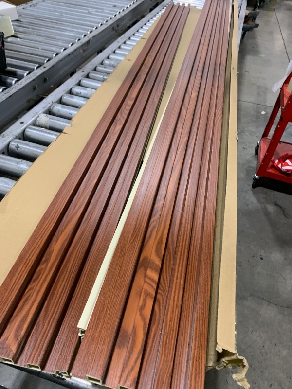View 4 of Eazart 3D Slat Wall Panels, WPC Wood Strip Texture Panels for Modern Home Decor, 96 x 96in, 8-Pack(Red Walnut)