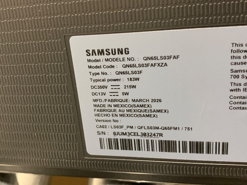 Photo 1 of Samsung 65-Inch Class The Frame LS03F 4K QLED Smart TV (2025 Model) Slim Fit Wall Mount, Modern Frame Design, NQ4 AI Gen2 Processor, Art Mode, Artful Picture Quality, Samsung Vision AI, Alexa Built-in