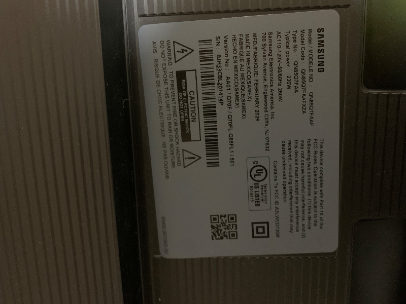 Photo 1 of Samsung 85-Inch Class QLED Q7F Series Samsung Vision AI Smart TV (2025 Model, 85Q7F) Quantum HDR, Object Tracking Sound Lite, Q4 AI Gen1 Processor, 4K upscaling, Gaming Hub, Alexa Built-in (PARTS ONLY)