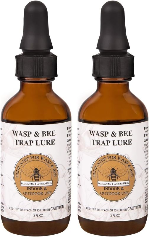 Photo 1 of 4 oz Carpenter Bee Bait Lure Traps for Outside, Attractant for Wasps, Yellow Jacket, Bees, Hornets, Insects Outdoor, Great for Hanging Insect Traps (2 oz/Bottle)
