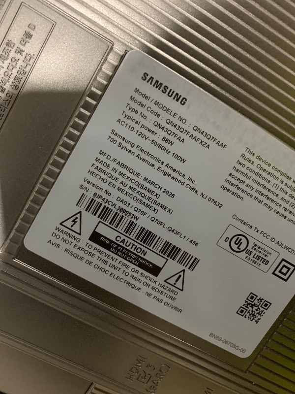 Photo 1 of Samsung 43-Inch Class QLED Q7F Series Samsung Vision AI Smart TV (2025 Model, 43Q7F) Quantum HDR, Object Tracking Sound Lite, Q4 AI Gen1 Processor, 4K upscaling, Gaming Hub, Alexa Built-in (parts only)