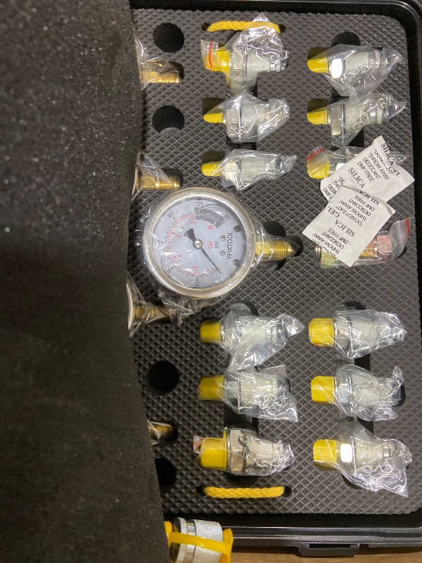 Photo 1 of GRYVOZE Hydraulic Pressure Test Kit with 5 Gauges(Max 10000 PSI), 13 Test Couplings 14 Tee Connectors 5 Test Hoses, Hydraulic Gauge Tester Set for Excavator, Construction, Machinery, and Mine