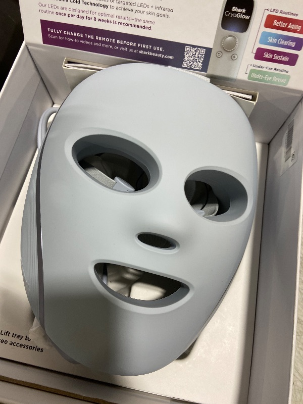Photo 1 of Shark CryoGlow LED Face Mask with Under-Eye Cooling, Anti-Ageing & Blemish Repair, Red & Blue LED, Infrared Light Therapy, USB-C, Remote Control, Storage Bag, Blue Frost, FW312