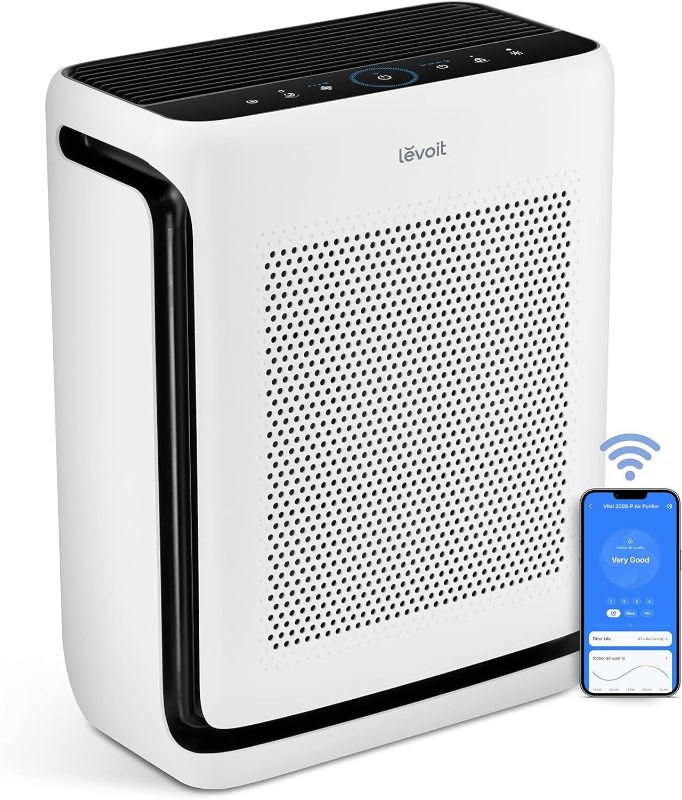 Photo 1 of LEVOIT Air Purifiers for Home Large Room Up to 1875 Ft² with Washable Pre-Filter, AHAM VERIFIDE, Air Quality Monitor, HEPA Sleep Mode for Allergies, Pet Hair in Bedroom, Vital 200S-P, White

