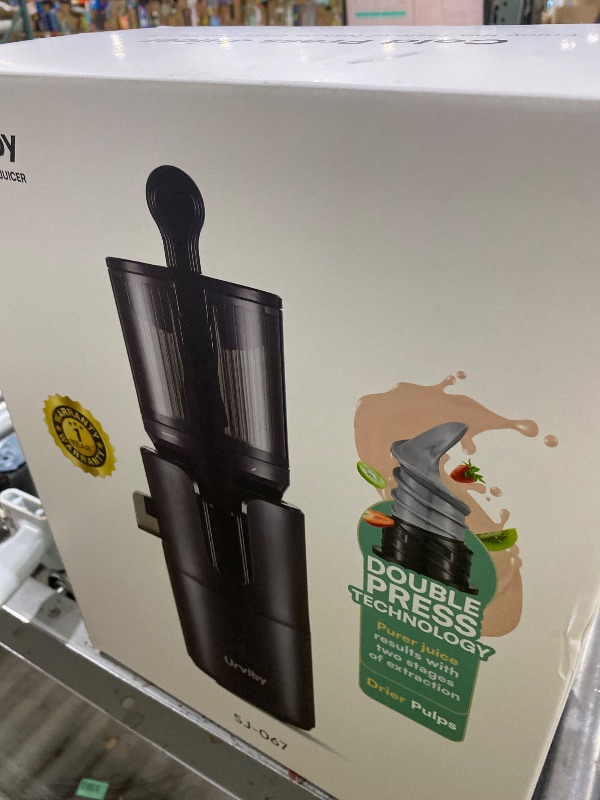Photo 1 of URVIBY Juicer Machines, 5.3" Large Feed Chute Cold Press Juicer with Double Press Technology, 400W Motor, High Juice Yield, Easy to Clean, Masticating Juicer for Whole Vegetables & Fruits, Black