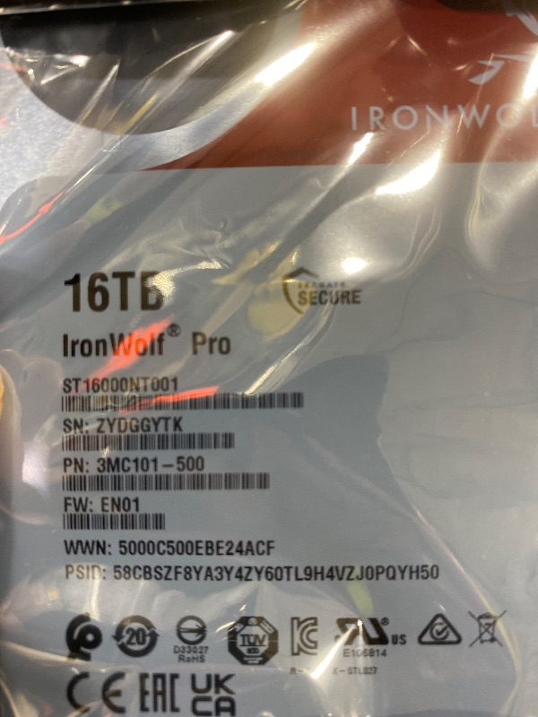 Photo 1 of Seagate IronWolf Pro, 16 TB, Enterprise NAS Internal HDD –CMR 3.5 Inch, SATA 6 Gb/s, 7,200 RPM, 256 MB Cache for RAID Network Attached Storage (ST16000NT001)