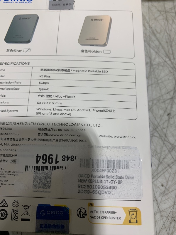 Photo 1 of ORICO 1TB Magnetic Portable SSD, Metal Body, 4K 120 fps ProRes HDR Record and Store, Up to 460MB/s, USB C&A 2 in 1 Cable, External SSD Compatible with iPhone 16 Pro Max, Tablet, Computer - K5PLUS