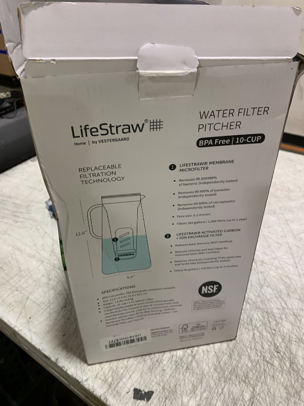 Photo 1 of LifeStraw Home – Water Filter Pitcher, 10-Cup, White, BPA Free Designed for Everyday Protection Against Bacteria, parasites, microplastics, Lead, Mercury, PFAS and a Variety of Chemicals