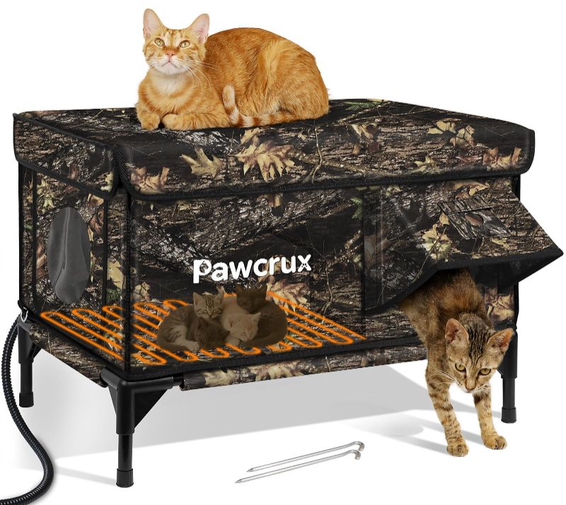 Photo 1 of Outdoor Heated Cat House in Winter,Extremely Insulated & Weatherproof,Elevated Feral Cat Shelter with Waterproof Eaves & Escape Door for Outside Stray Barn Cat