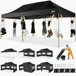 Photo 1 of COBIZI 10x20 Heavy Duty Pop up Canopy Tent with 6 sidewalls Easy Up Commercial Outdoor Wedding Party Tents for Parties All Season Wind & Waterproof Gazebo Roller Bag,Black