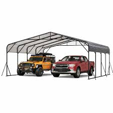 Photo 1 of Garvee Heavy Duty 20x20 FT Metal Carport with Reinforced Base and Galvanized Steel Roof - Outdoor Weatherproof Garage Shelter Canopy for SUV, Truck, Boats - Grey