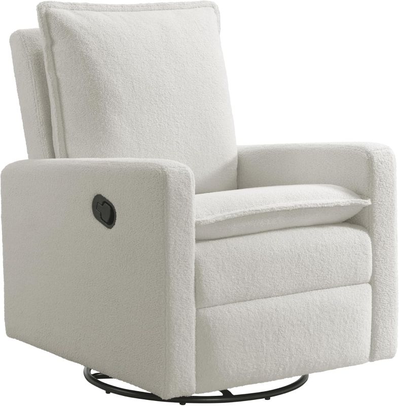 Photo 1 of Oxford Baby Uptown Swivel Glider Recliner in Boucle White.