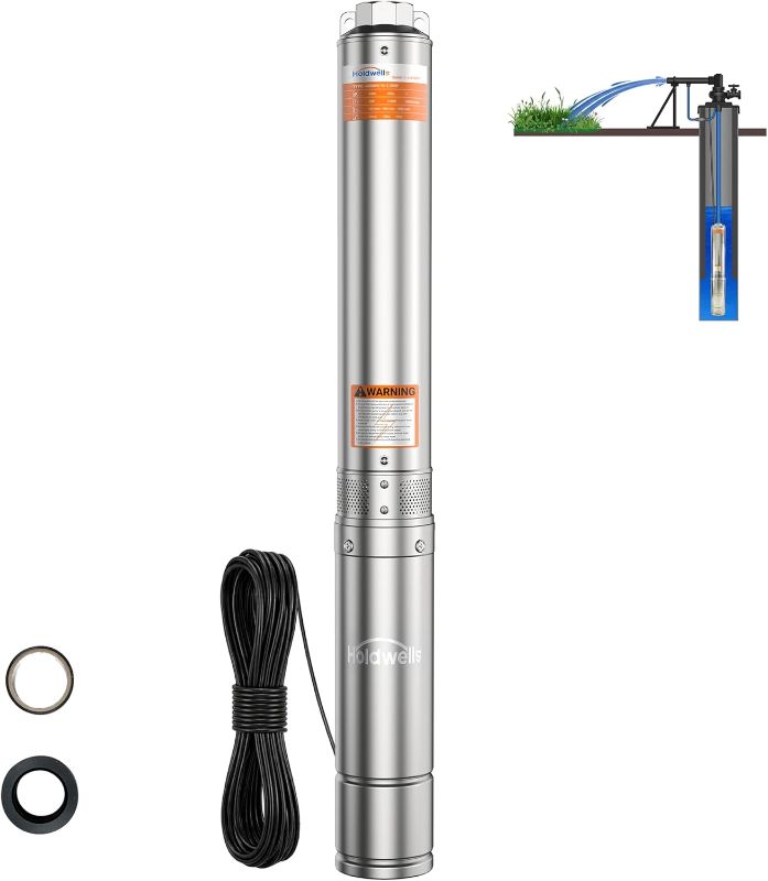 Photo 1 of 3HP Deep Well Submersible Pump 230V/60Hz, 4 Inch Stainless Steel Water Pump with 33ft Cord, 37GPM Flow 640ft Head, IP68 Waterproof Built-in Controller for Industrial, Irrigation, Home Use