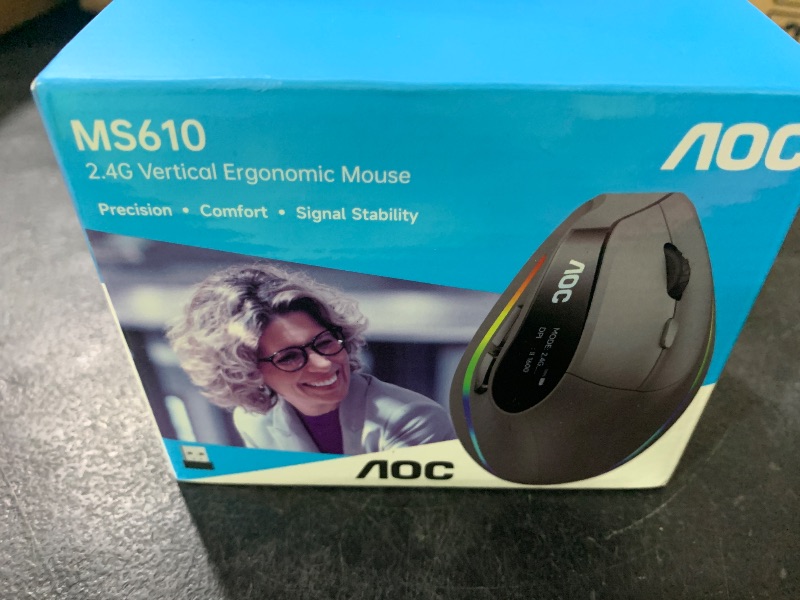 Photo 1 of AOC 2.4GHz Ergonomic Mouse, Wireless Bluetooth Vertical Mouse for Work, 4800 DPI Optical Tracking, 5 Adjustable DPI, Quiet Clicks, RGB Light, Compatible with Computer, Laptop, PC, Mac, Desktop - Gray