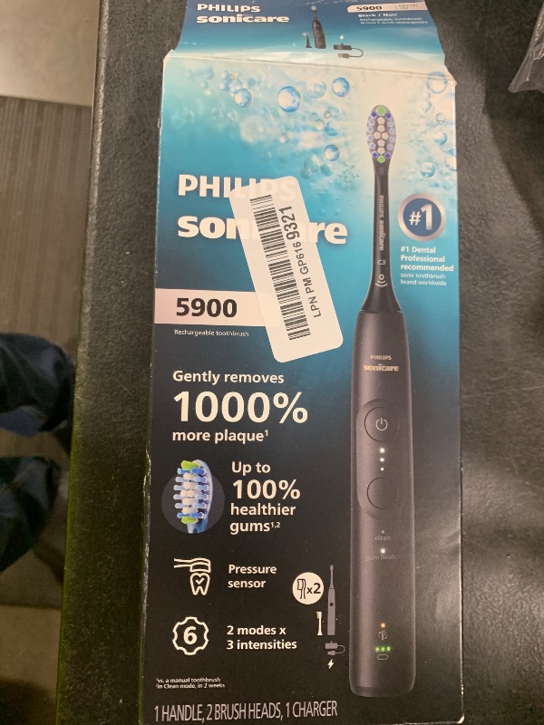 Photo 1 of Philips Sonicare 5900 Series Electric Toothbrush - Next-Generation Sonicare Technology, Pressure Sensor, 6 Brushing Settings, SmarTimer, BrushPacer, 21-Day Runtime, Black, Model HX7131/02