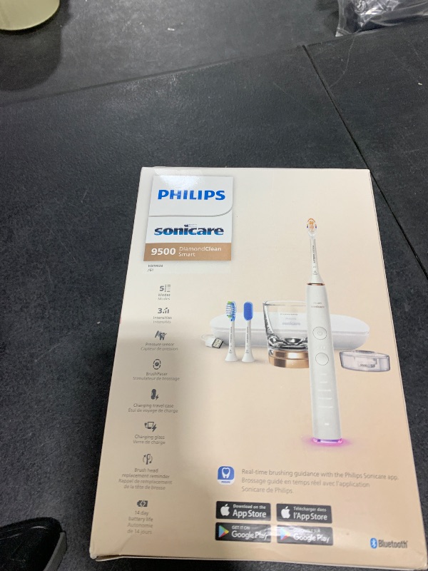 Photo 1 of Philips Sonicare DiamondClean Smart 9500 Electric Toothbrush - Sonic Toothbrush with App, Pressure Sensor, 15 Brushing Settings, Replacement Reminder, USB Charging Travel Case, Rose Gold, HX9923/61