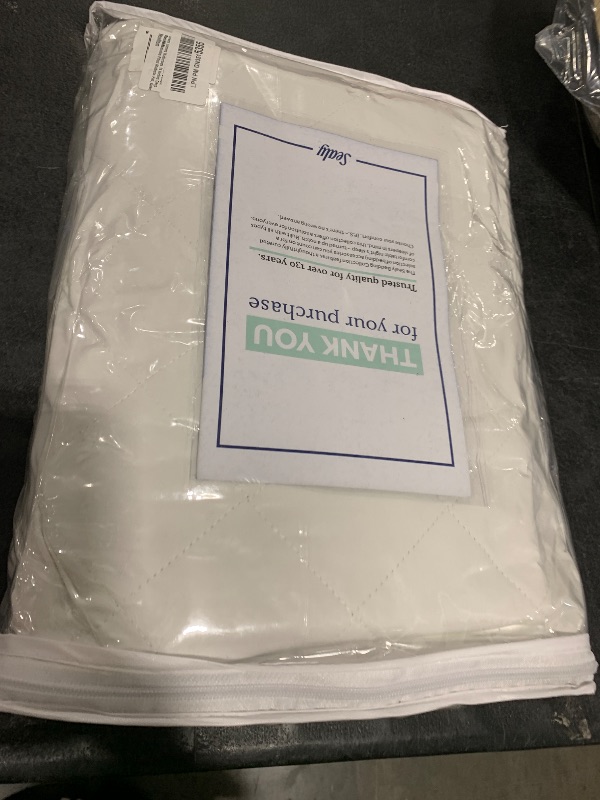 View 2 of Sealy Luxury 100% Cotton Soft Top Layer, High Loft Comfort EternaLoft Fiberfill, Durable Stretch Corners Mattresses 18 Inches Deep Machine Washable Fitted Mattress Pad, Queen Size, White