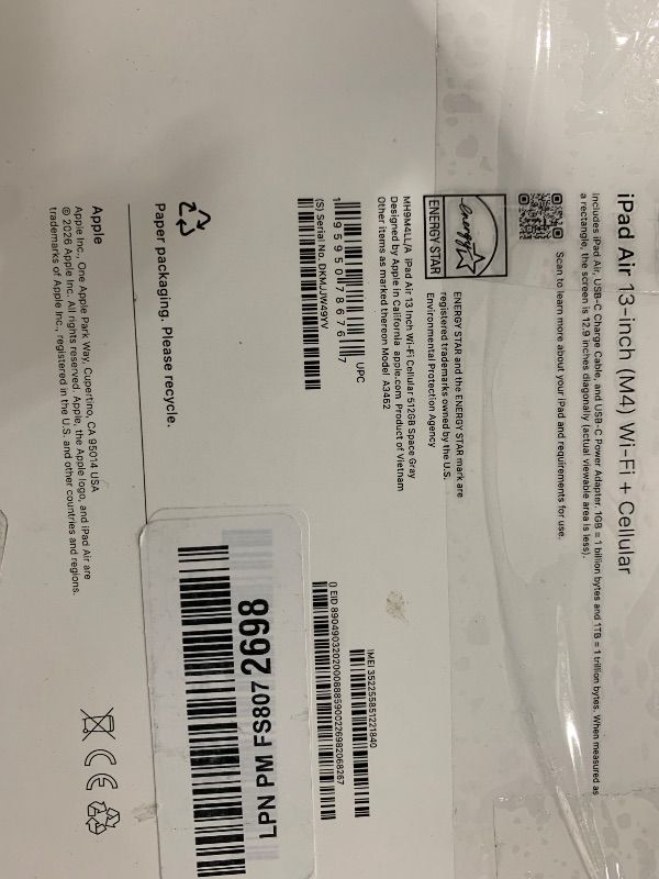 View 6 of LOCKED******Apple iPad Air 13-inch (M4): Liquid Retina Display, 512GB, 12MP Front/Back Camera, Wi-Fi 7 with Apple N1 + 5G Cellular, Touch ID, All-Day Battery Life — Space Gray