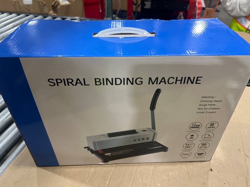 Photo 1 of MAKEASY Spiral Binding Machine, 4:1 Pitch, 12 Sheets Punch Capacity, Electric Coil Insert, Book Binder Machine for A4/A5/Letter Size Paper, Come with 1 Box pcs 5/16'' Coils & Pliers